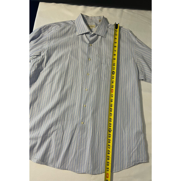 Men's TOMMY BAHAMA Blue Tan Stripe Long Sleeve Button Down Shirt 34-35 17 1/2 - Picture 10 of 11